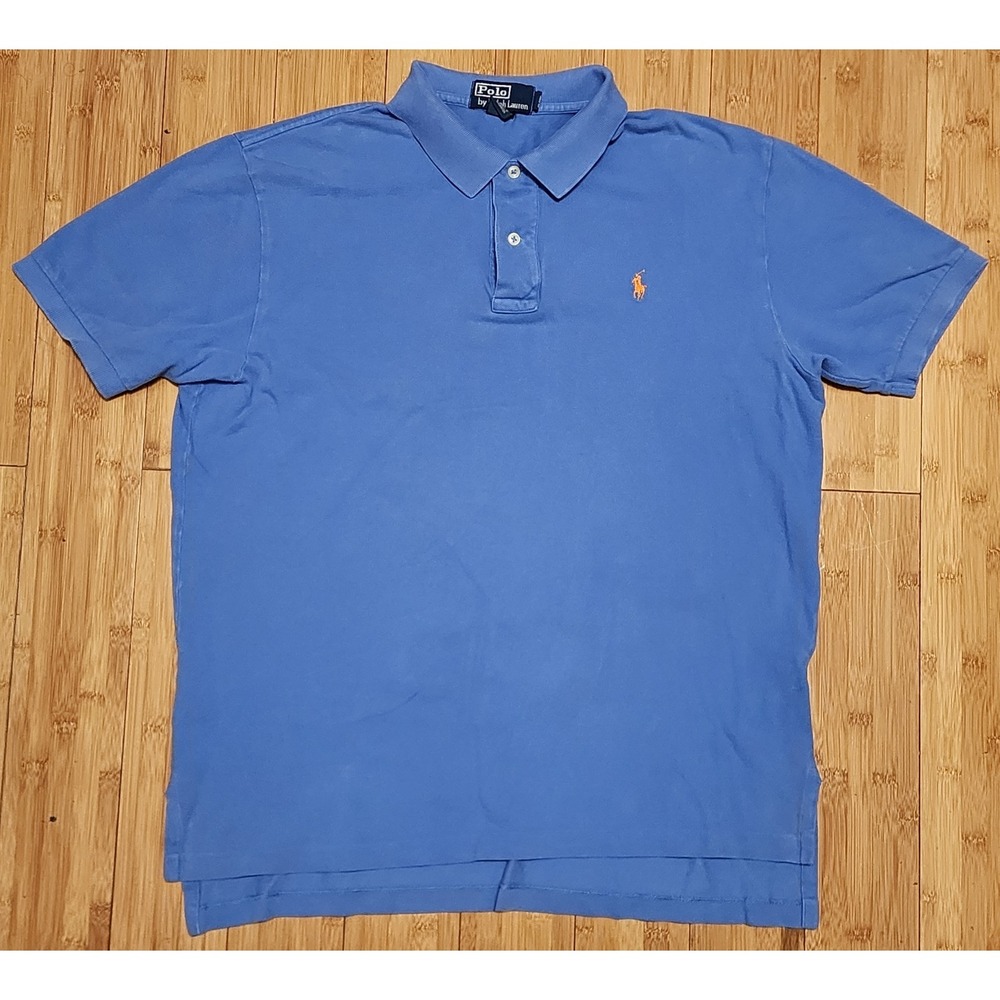 Vintage 90s Polo Ralph Lauren Mens L Blue Short Sleeve Preppy Polo Golf Shirt
